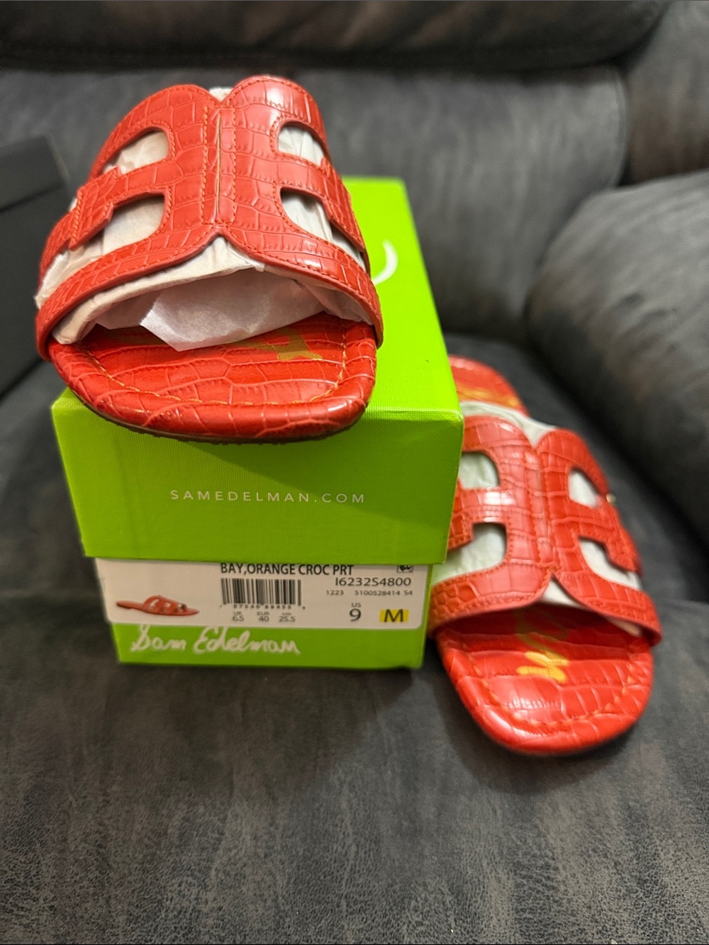 Sam Edelman Kids Red Croc-Embossed Slide Sandals